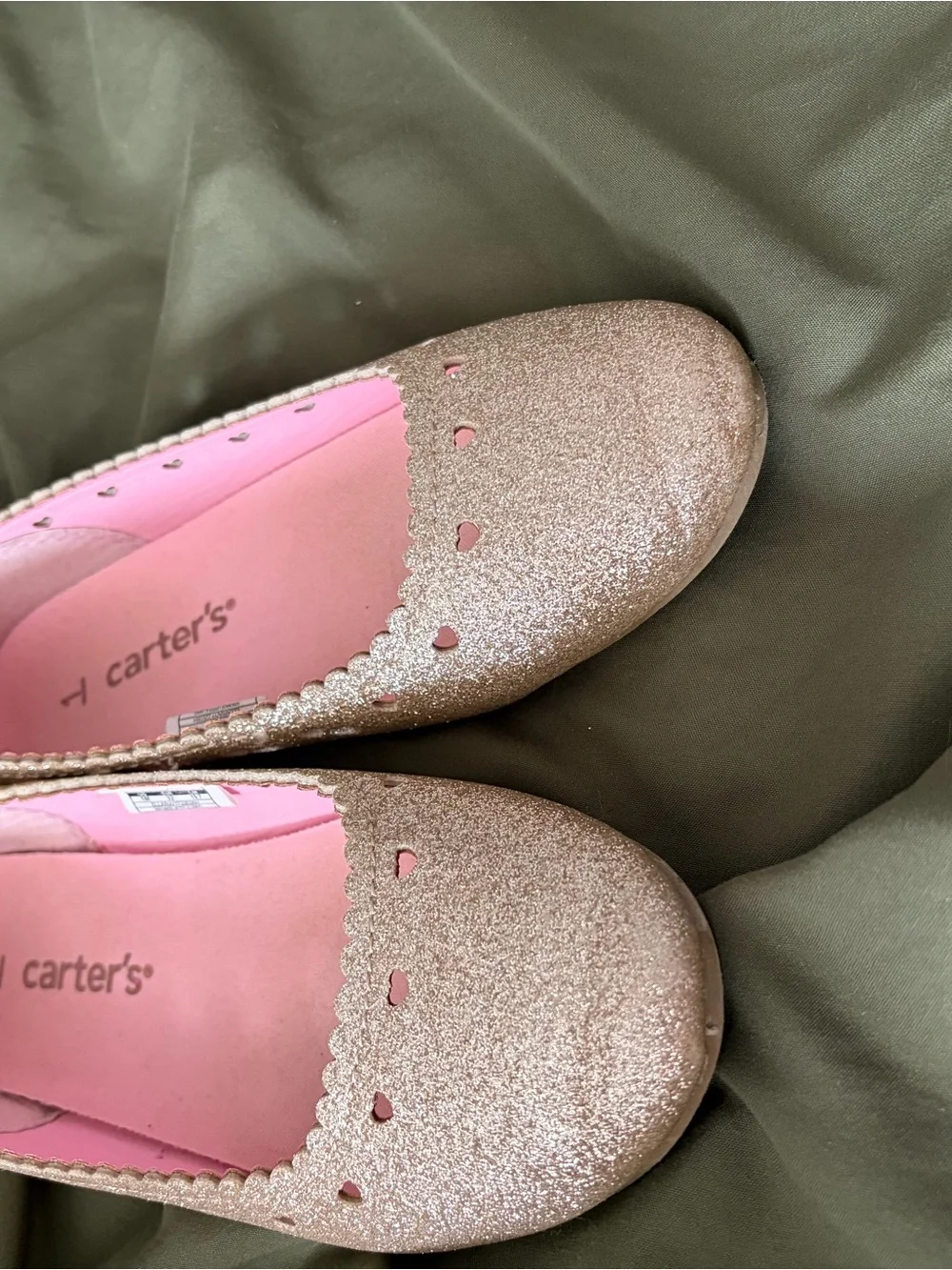 Carter's Pink Sparkle Heart-Trim Ballet Flats Size 1
